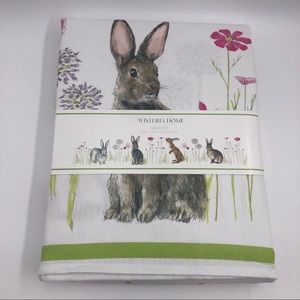🚨EASTER BUNNY Green & White Polka Dot Spring Rabbit Tablecloth